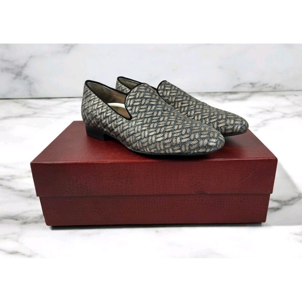 Donald Pliner Lyle Platinum Woven Metallic Slippers Flats Women's 7M $228 NIB
